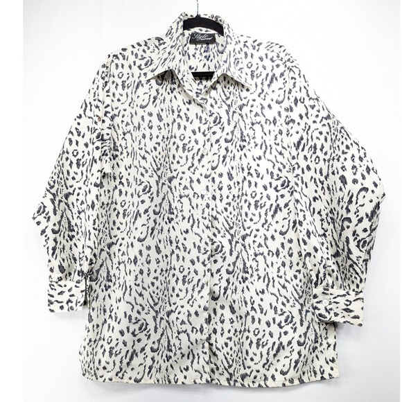 Style Exchange Tops - Style Exchange Womens Leopard Print Button Down Shirt Grey White Long Sleeve M